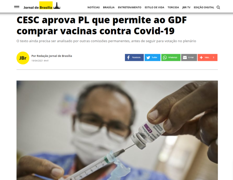 Jornal de Brasília: CESC aprova PL que permite ao GDF comprar vacinas contra Covid-19