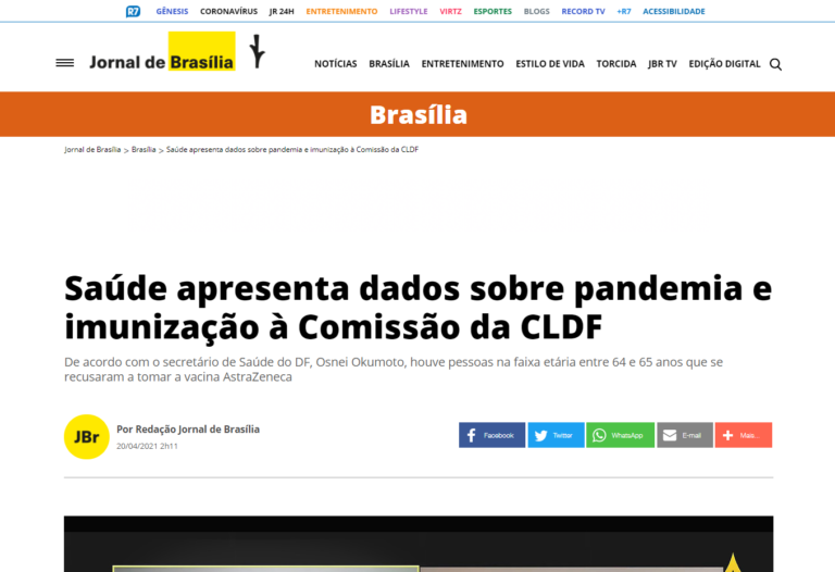 Jornal de Brasília: Saúde apresenta dados sobre pandemia e imunização à Comissão da CLDF