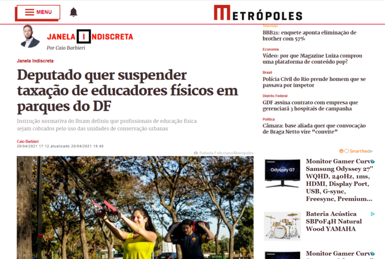 Metrópoles: Deputado quer suspender taxação de educadores físicos em parques do DF