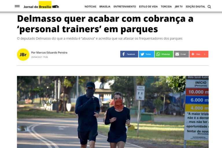 Jornal de Brasília: Delmasso quer acabar com cobrança a ‘personal trainers’ em parques