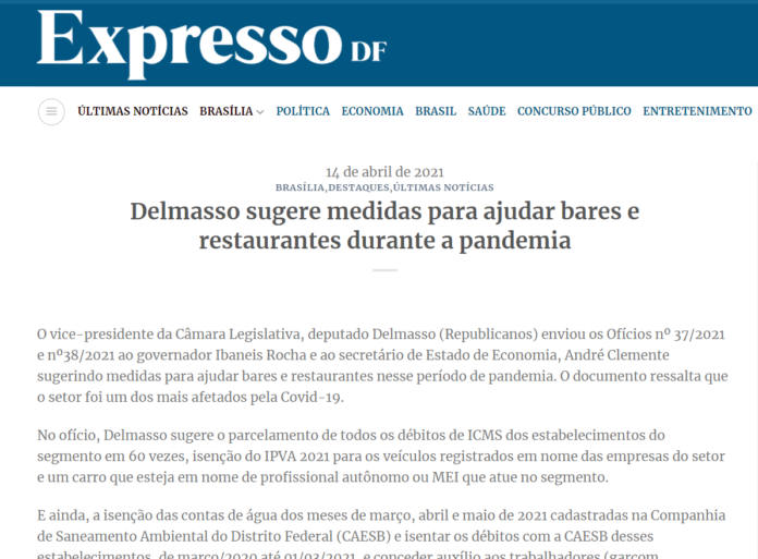 Expresso DF: Delmasso sugere medidas para ajudar bares e restaurantes durante a pandemia