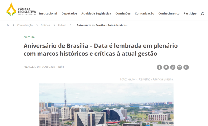 Agência CLDF: Aniversário de Brasília – Data é lembrada em plenário com marcos históricos e críticas à atual gestão