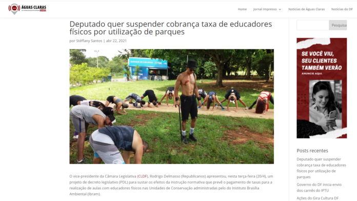 Águas Claras Mídia: Deputado quer suspender cobrança taxa de educadores físicos por utilização de parques