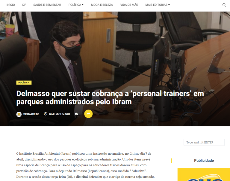 Destaque DF: Delmasso quer sustar cobrança a ‘personal trainers’ em parques administrados pelo Ibram