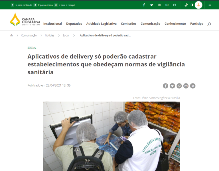 Agência CLDF: Aplicativos de delivery só poderão cadastrar estabelecimentos que obedeçam normas de vigilância sanitária