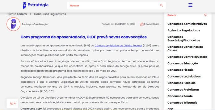 Estratégia Concursos: Com programa de aposentadoria, CLDF prevê novas convocações