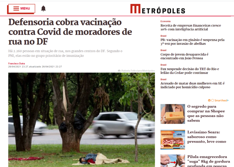 Metrópoles: Defensoria cobra vacinação contra Covid de moradores de rua no DF