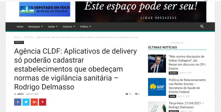 Deputado em Foco: Aplicativos de delivery só poderão cadastrar estabelecimentos que obedeçam normas de vigilância sanitária