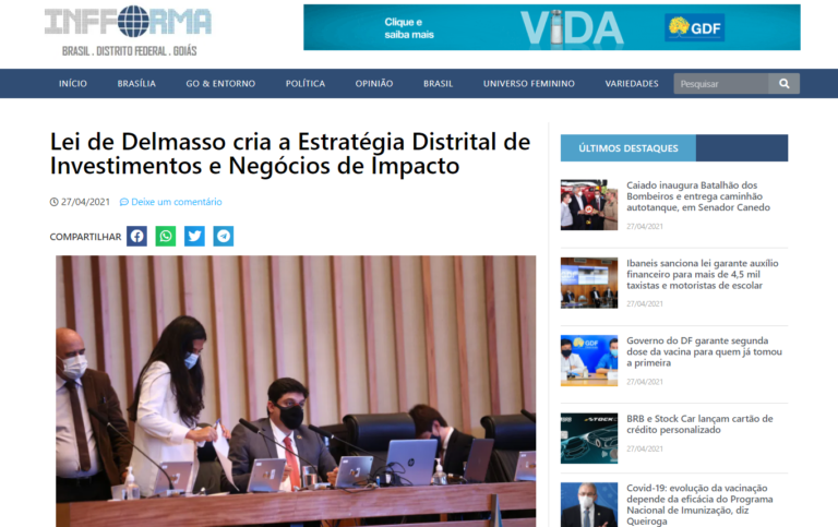 Infforma: Lei de Delmasso cria a Estratégia Distrital de Investimentos e Negócios de Impacto