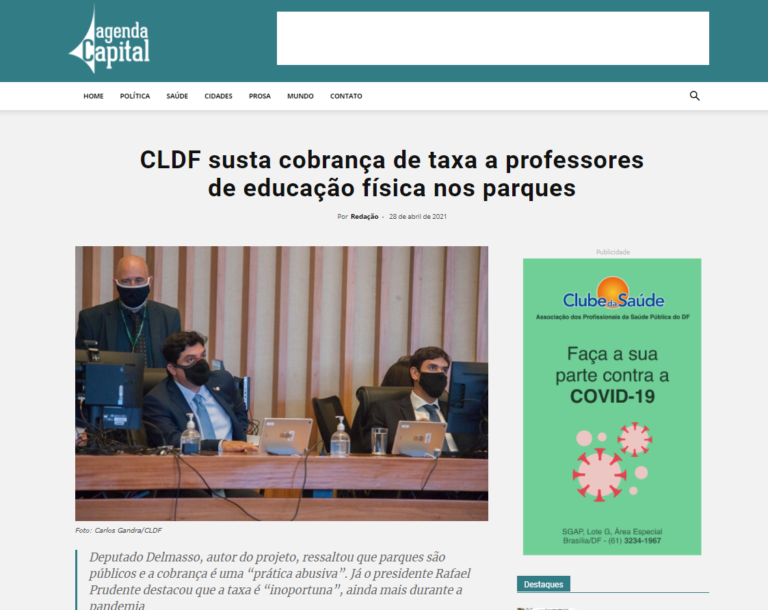 Agenda Capital: CLDF susta cobrança de taxa a professores de educação física nos parques