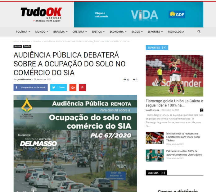Tudo Ok Notícias: AUDIÊNCIA PÚBLICA DEBATERÁ SOBRE A OCUPAÇÃO DO SOLO NO COMÉRCIO DO SIA