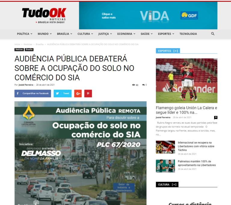 Tudo Ok Notícias: AUDIÊNCIA PÚBLICA DEBATERÁ SOBRE A OCUPAÇÃO DO SOLO NO COMÉRCIO DO SIA