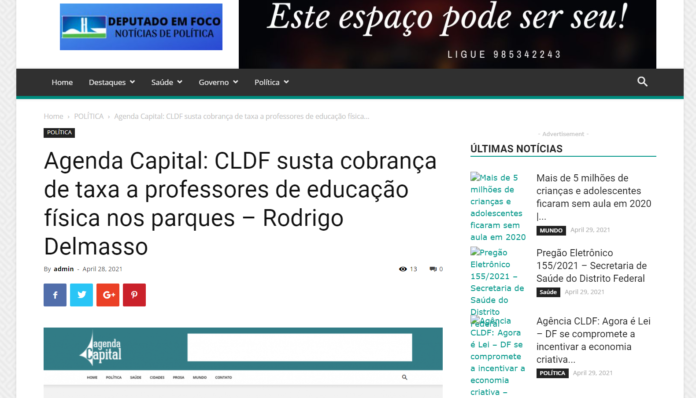 Deputado em Foco: CLDF susta cobrança de taxa a professores de educação física nos parques – Rodrigo Delmasso