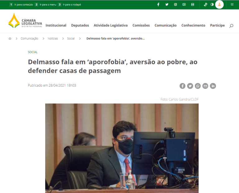 Agência CLDF: Delmasso fala em ‘aporofobia’, aversão ao pobre, ao defender casas de passagem