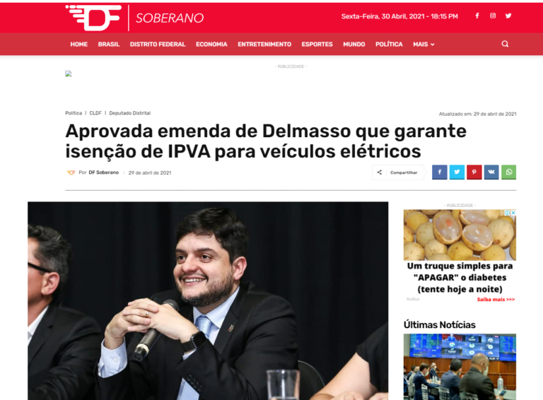 DF Soberano: Aprovada emenda de Delmasso que garante isenção de IPVA para veículos elétricos