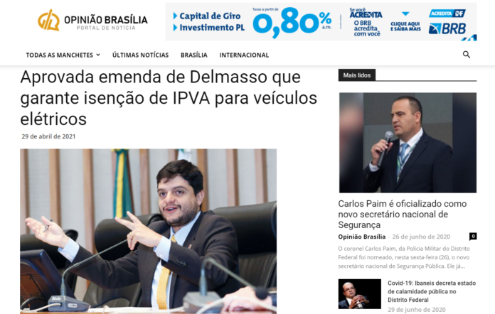 Opinião Brasília: Aprovada emenda de Delmasso que garante isenção de IPVA para veículos elétricos