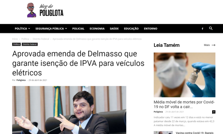 Blog do Poliglota: Aprovada emenda de Delmasso que garante isenção de IPVA para veículos elétricos