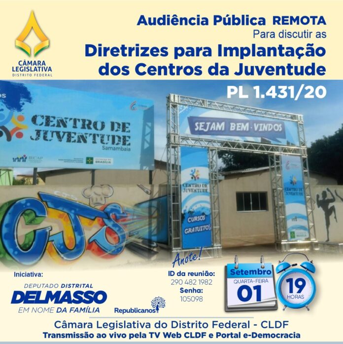 Audiência Pública Remota quarta-feira, 01 de setembro às 19h para discutir as Diretrizes para Implantação dos Centros da Juventude