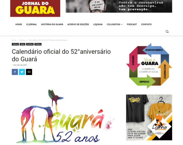 Jornal do Guará: Calendário oficial do 52°aniversário do Guará