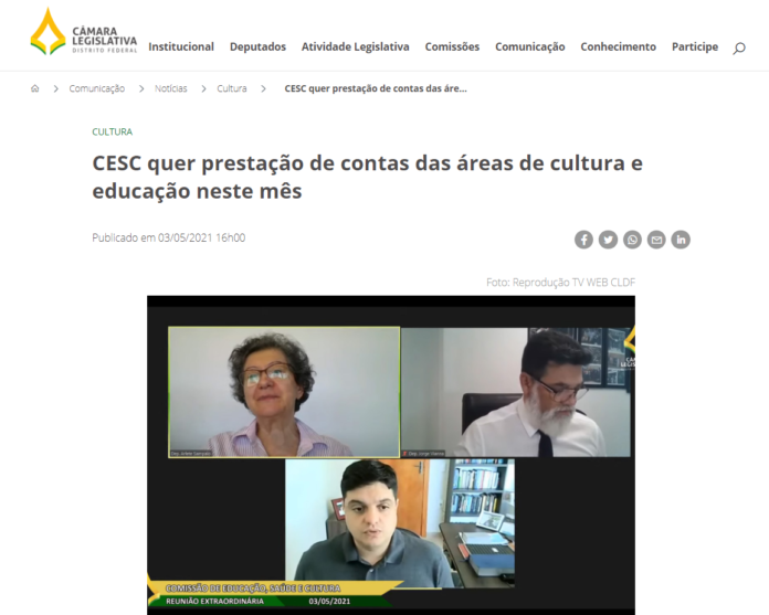 Agência CLDF: CESC quer prestação de contas das áreas de cultura e educação neste mês