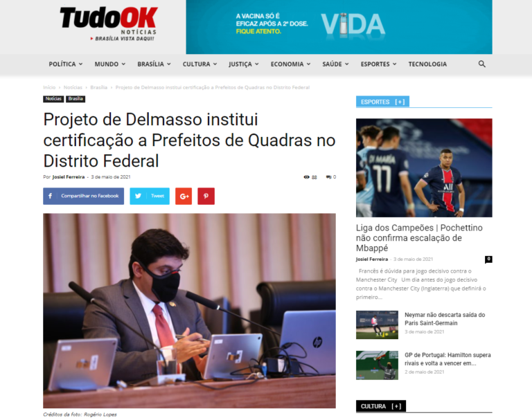 Tudo Ok Notícias: Projeto de Delmasso institui certificação a Prefeitos de Quadras no Distrito Federal