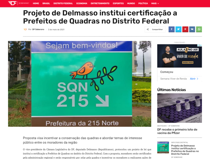 DF Soberano: Projeto de Delmasso institui certificação a Prefeitos de Quadras no Distrito Federal