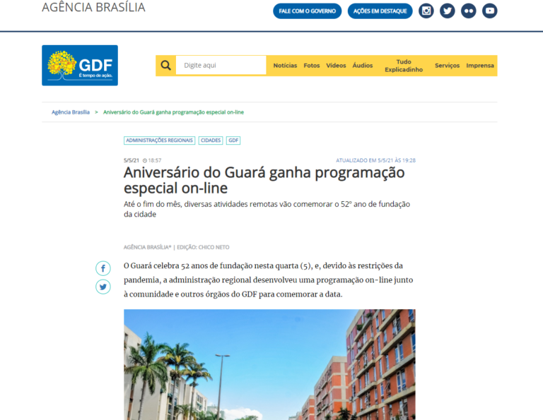 Agência Brasília: Aniversário do Guará ganha programação especial on-line