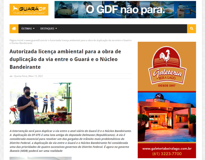 Guará DF: Autorizada licença ambiental para a obra de duplicação da via entre o Guará e o Núcleo Bandeirante