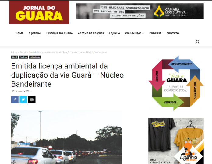 Jornal do Guará: Emitida licença ambiental da duplicação da via Guará – Núcleo Bandeirante