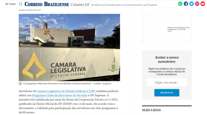 Correio Braziliense: Servidores da CLDF podem aderir ao Clube de Desconto e ao DF Superior