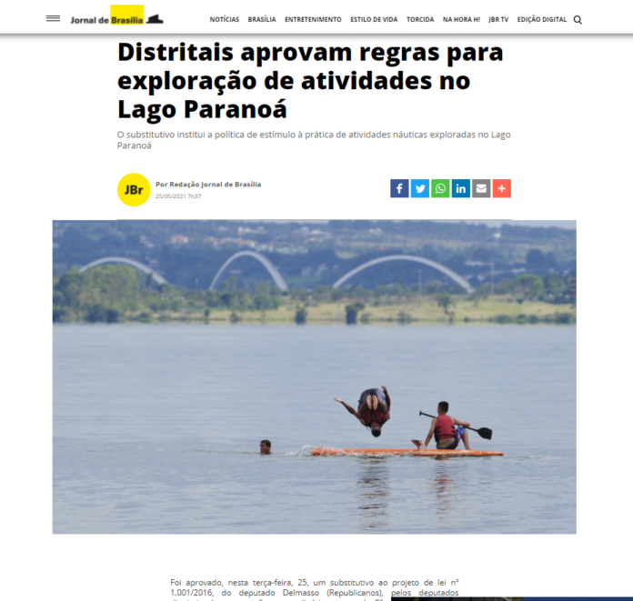 Jornal de Brasília: Distritais aprovam regras para exploração de atividades no Lago Paranoá Jornal de Brasília: Distritais aprovam regras para exploração de atividades no Lago Paranoá