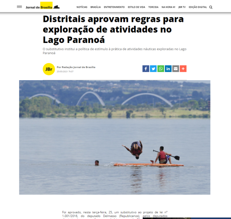 Jornal de Brasília: Distritais aprovam regras para exploração de atividades no Lago Paranoá