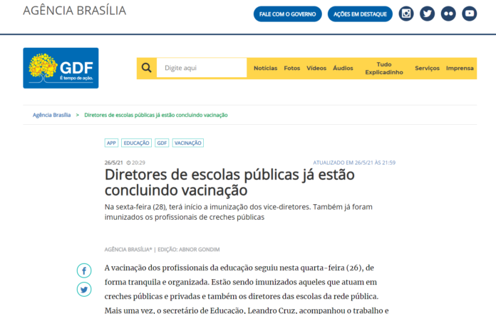 Agência Brasília: Diretores de escolas públicas já estão concluindo vacinação