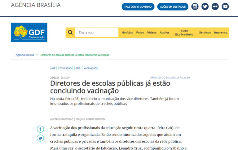 Agência Brasília: Diretores de escolas públicas já estão concluindo vacinação