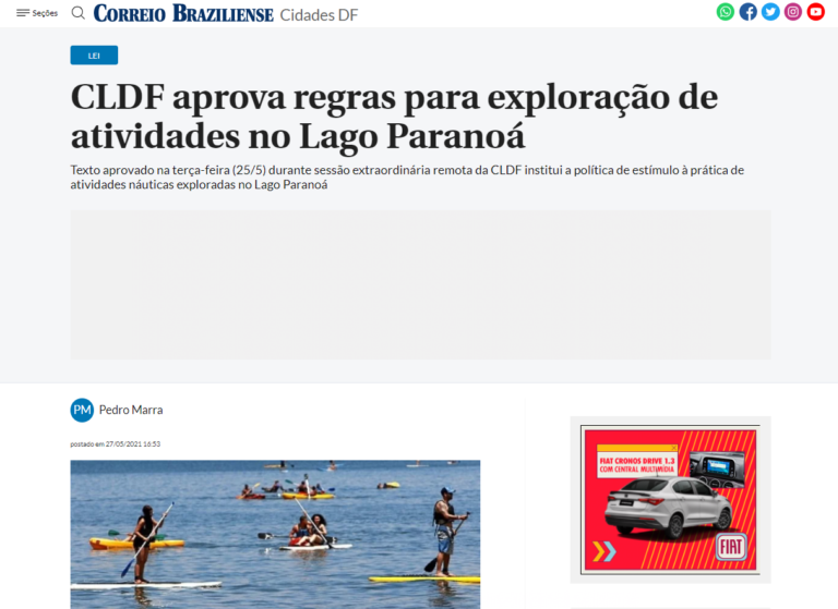 Correio Braziliense: CLDF aprova regras para exploração de atividades no Lago Paranoá
