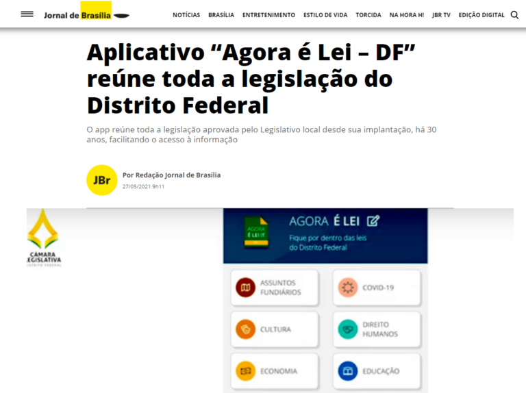 Jornal de Brasília: Aplicativo “Agora é Lei – DF” reúne toda a legislação do Distrito Federal