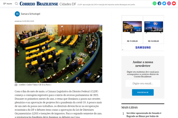 Correio Braziliense: CLDF: aprovação da LDO e isenção de impostos serão destaques em junho