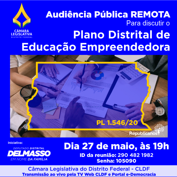 Audiência Pública Remota em 27 de maio às 19h para discutir o Plano Distrital de Educação