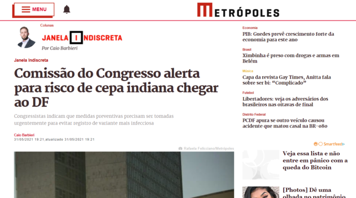 Metrópoles: Comissão do Congresso alerta para risco de cepa indiana chegar ao DF