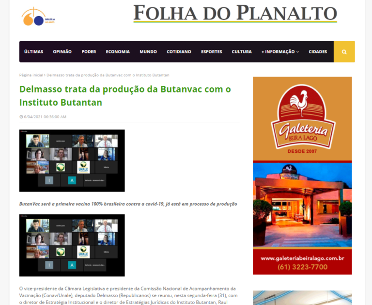 Folha do Planalto: Delmasso trata da produção da Butanvac com o Instituto Butantan