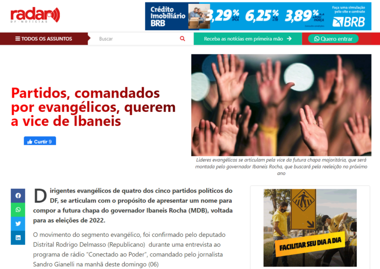 Radar DF Notícias: Partidos, comandados por evangélicos, querem a vice de Ibaneis