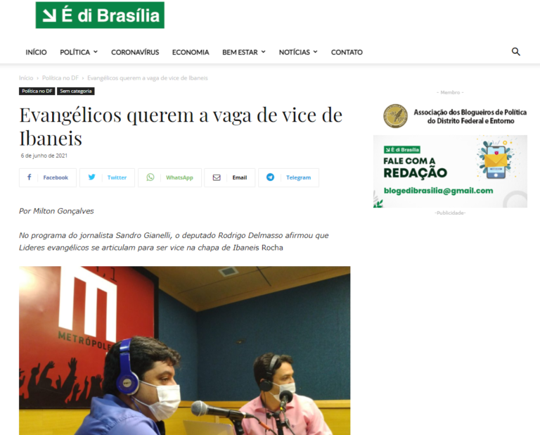É Di Brasília: Evangélicos querem a vaga de vice de Ibaneis