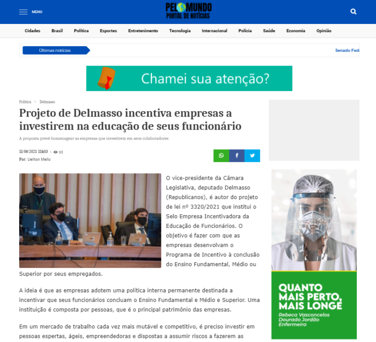 Pelo Mundo DF: Projeto de Delmasso incentiva empresas a investirem na educação de seus funcionários
