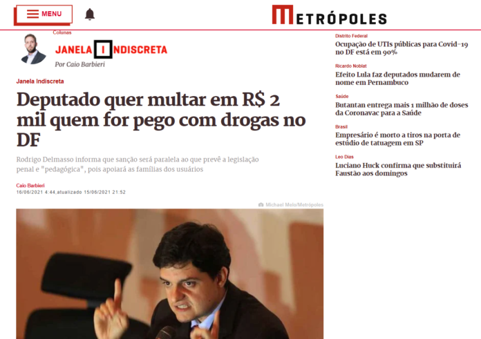 Metrópoles: Deputado quer multar em R$ 2 mil quem for pego com drogas no DF