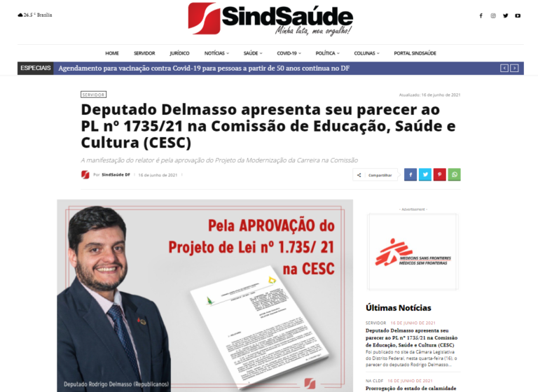 SindSaúde: Deputado Delmasso apresenta seu parecer ao PL nº 1735/21 na Comissão de Educação, Saúde e Cultura (CESC)