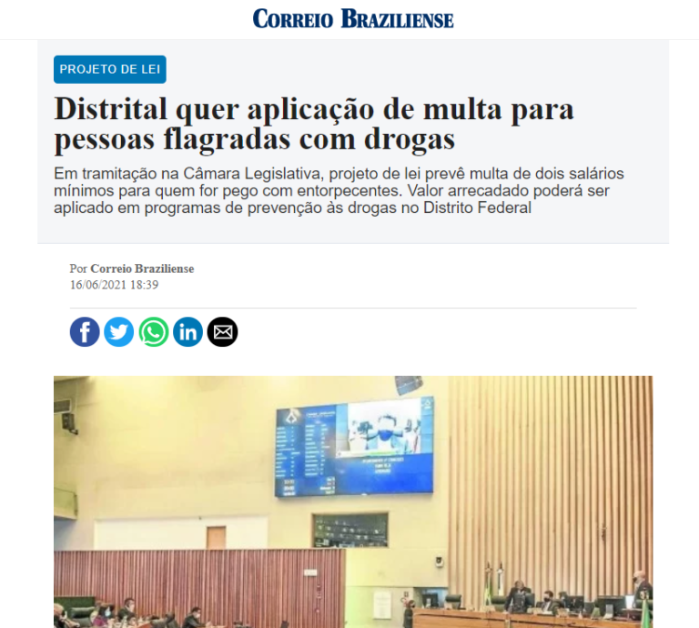 Correio Braziliense: Distrital quer aplicação de multa para pessoas flagradas com drogas