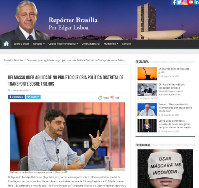 Edgar Lisboa: Delmasso quer agilidade no projeto que cria Política Distrital de Transporte sobre Trilhos
