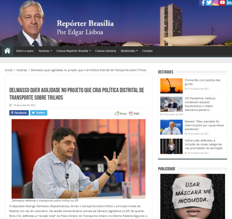 Edgar Lisboa: Delmasso quer agilidade no projeto que cria Política Distrital de Transporte sobre Trilhos