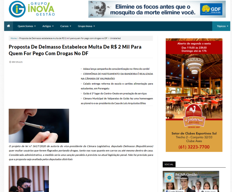 Grupo Inova: Proposta De Delmasso Estabelece Multa De R$ 2 Mil Para Quem For Pego Com Drogas No DF