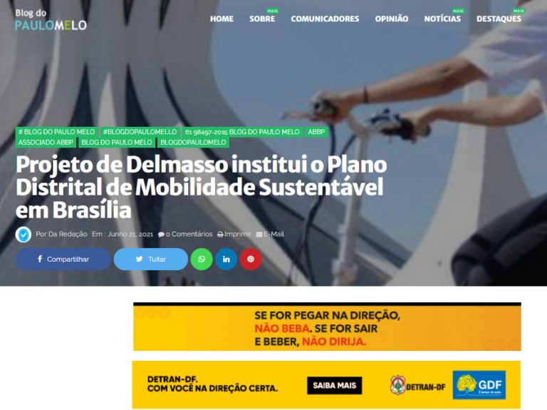Blog do Paulo Melo: Projeto de Delmasso institui o Plano Distrital de Mobilidade Sustentável em Brasília